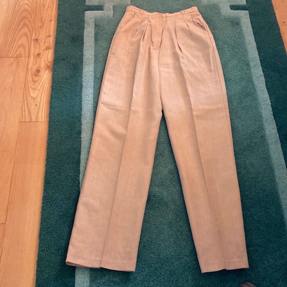 Great She Dress Pants size 7-8 tan poly/rayon  linen-like, completely lined.